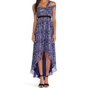 BCBG BGBGMAXAZRIA Inga One Shoulder SILK Printed Maxi Dress Sz 6 Whimsy Goth